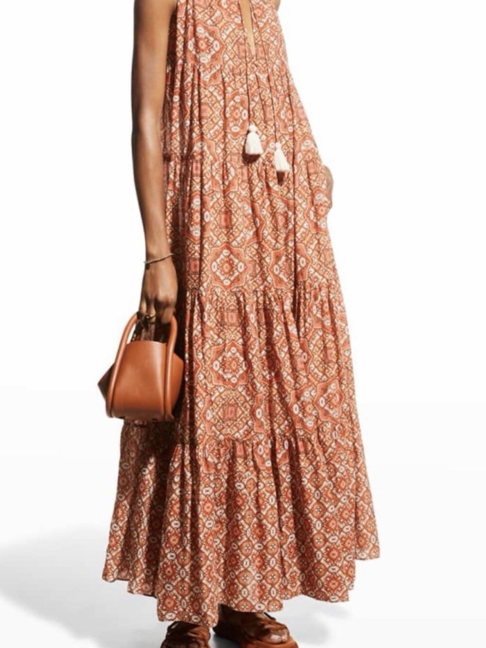 Cara Cara Orange Blue Paisley Sleeveless Maxi Dress with Tassel Tie Boho XS/S - Picture 9 of 10